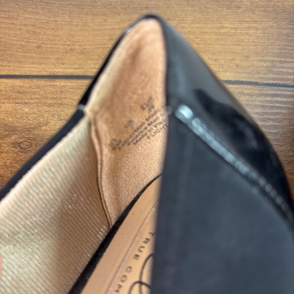 Abella Black Wedge flat Heel 9 Shoes Black Faux Patent Leather Cap Toe Low - Picture 6 of 8